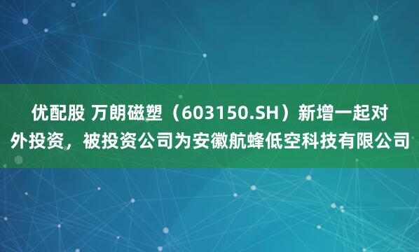 优配股 万朗磁塑（603150.SH）新增一起对外投资，被投资公司为安徽航蜂低空科技有限公司